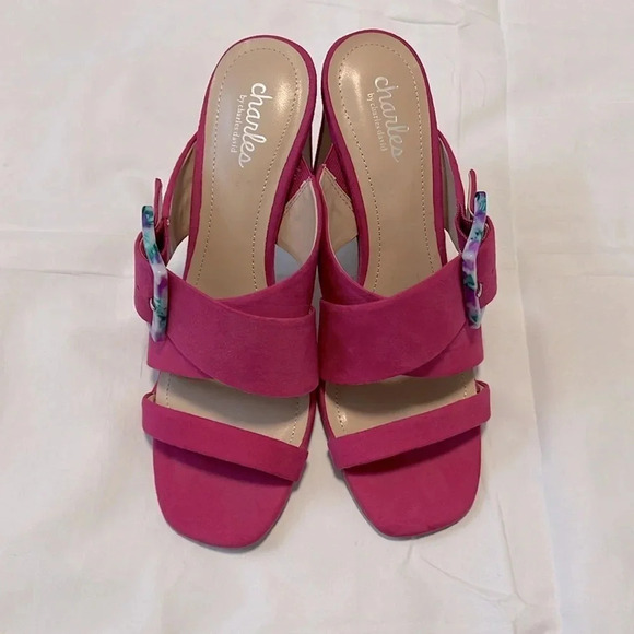 NWOT Fuchsia Faux Suede Heel Sandal, Size 8 - Picture 2 of 9